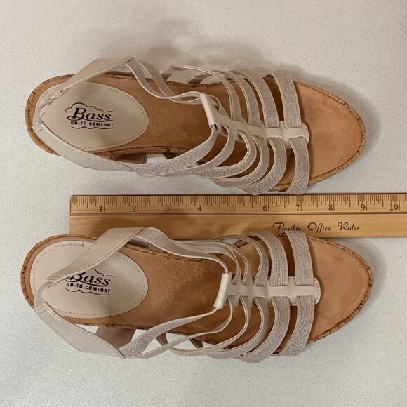 Bass Wedge Sandals Louisa Womens 9 M Strappy Elastic Metallic Beige Resort Vacay - Picture 11 of 11